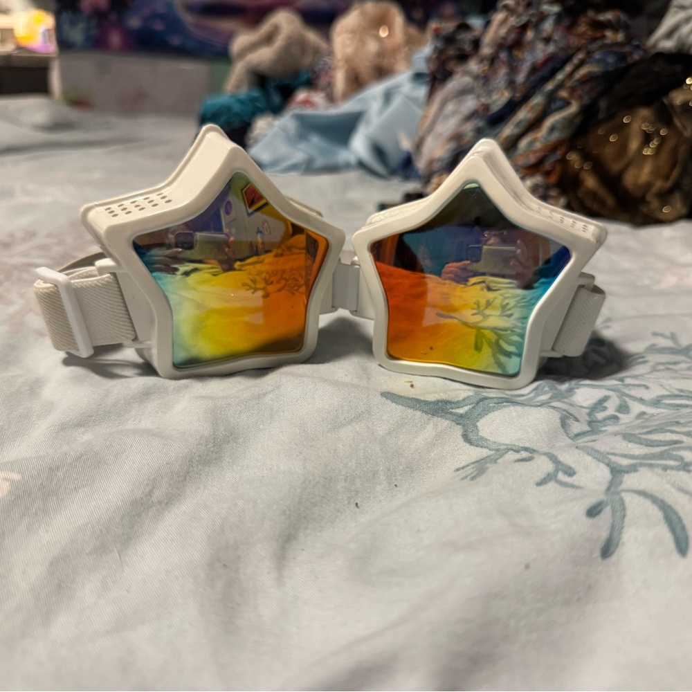 Burning man/festival star -Shaped White Sunglasses with Rainbow Lenses